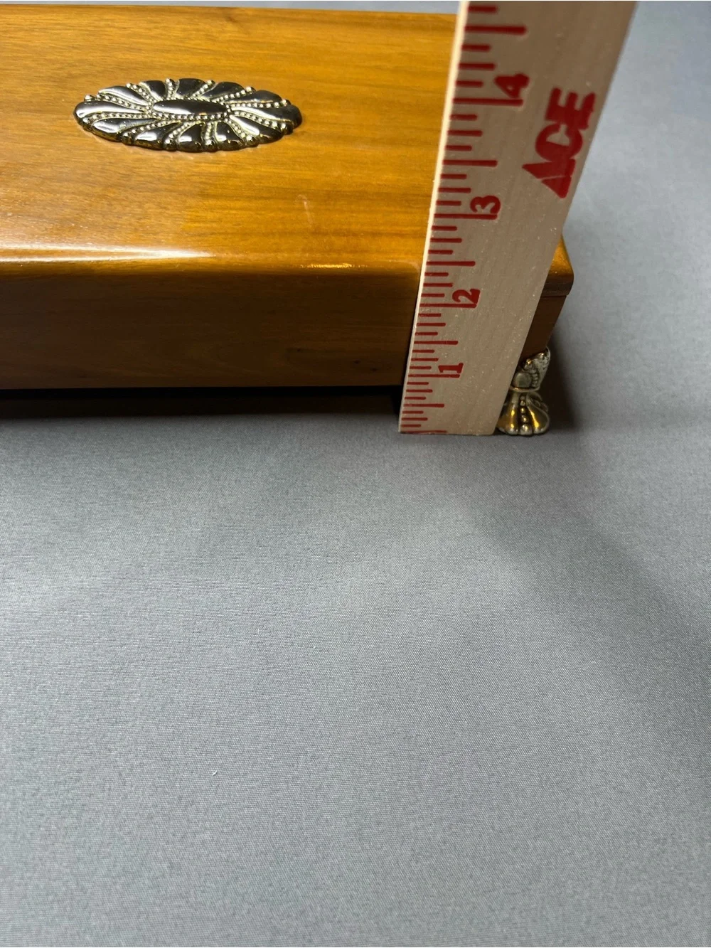 Vintage Ronson Wooden Trinket Box Silver-Plated Feet & Lid Accent | Made in USA